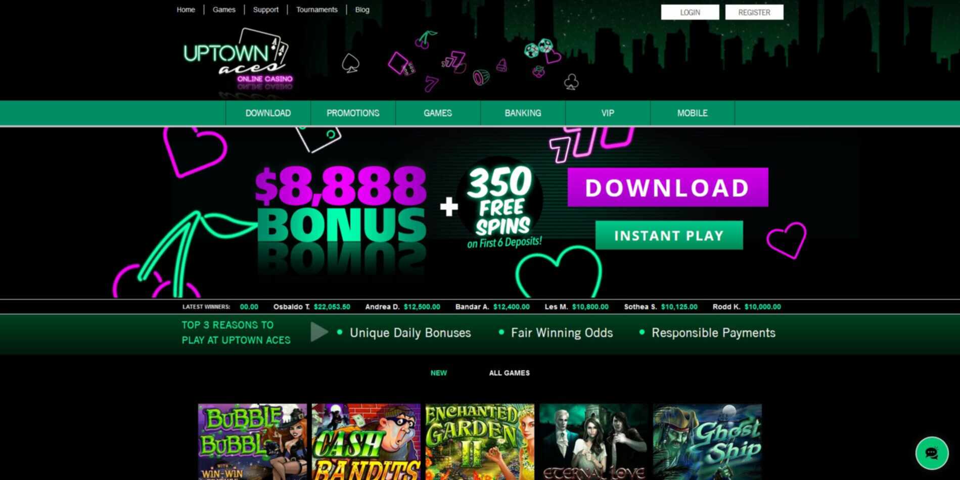 Uptown Aces Casino Home Page